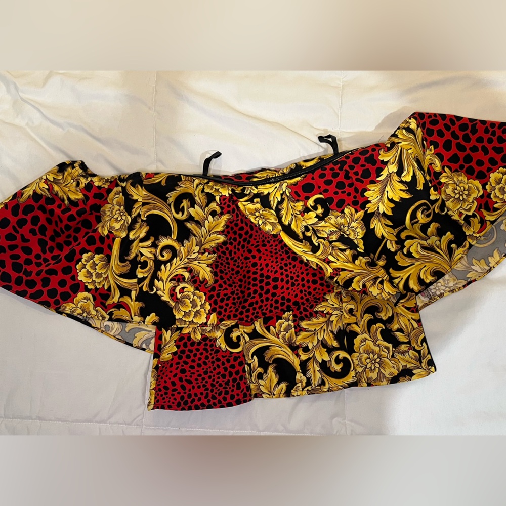 New York & Company Red and Yellow Floral Top